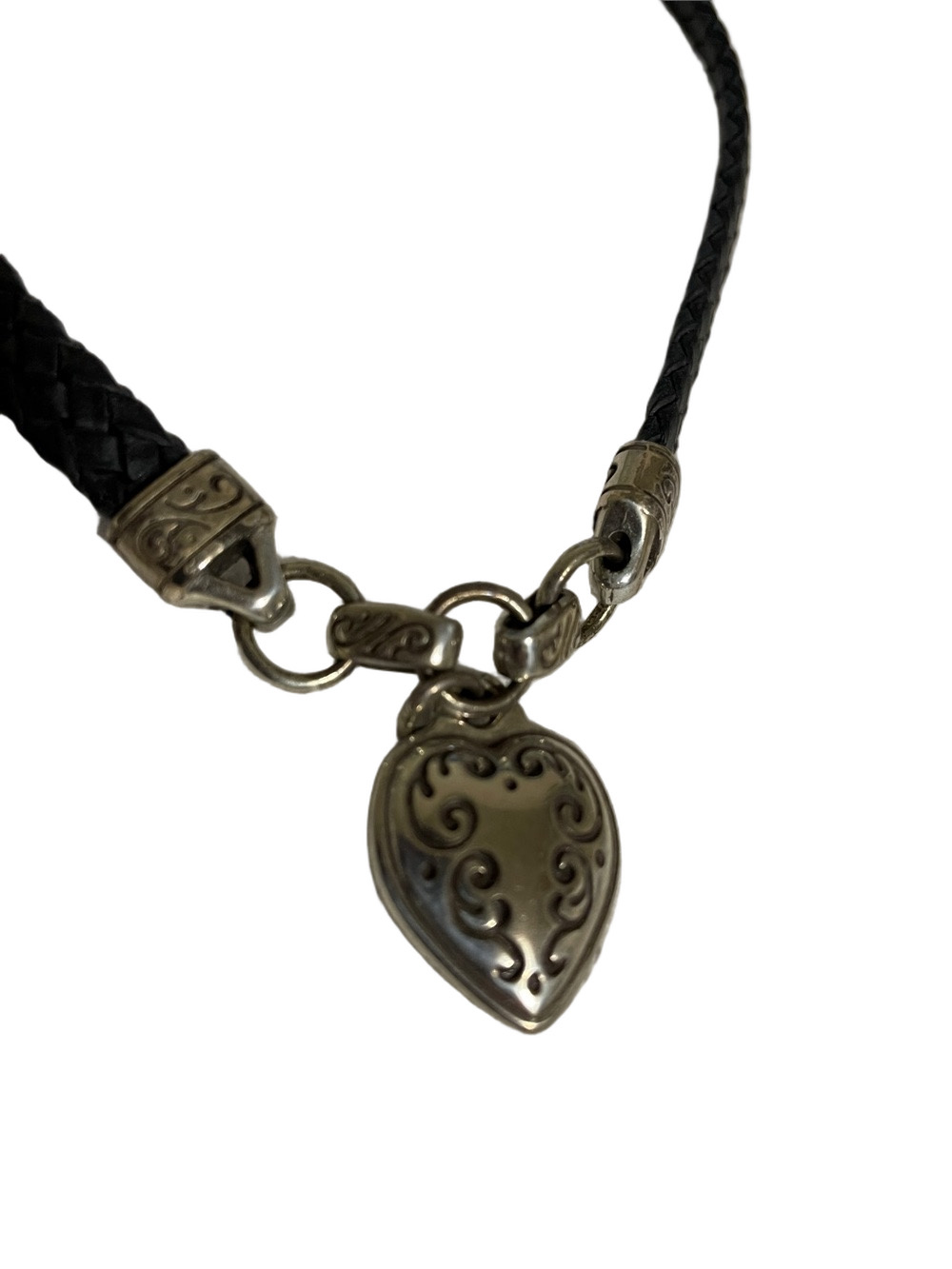 Brighton Black Braided Necklace with Silver Heart Charm